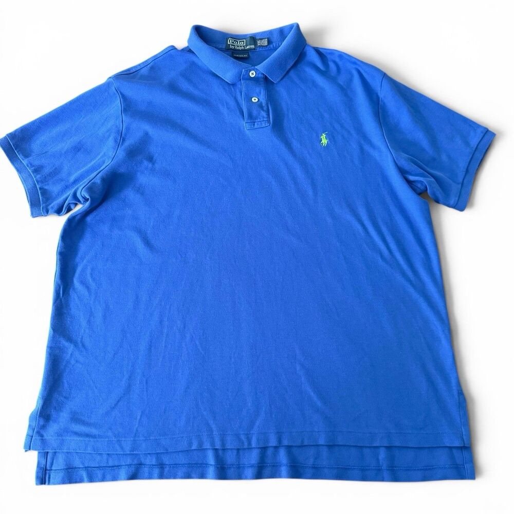 Ralph Lauren Polo Shirt Men XXL Blue Classic Cotton Knit Green‎ Pony Golf Casual